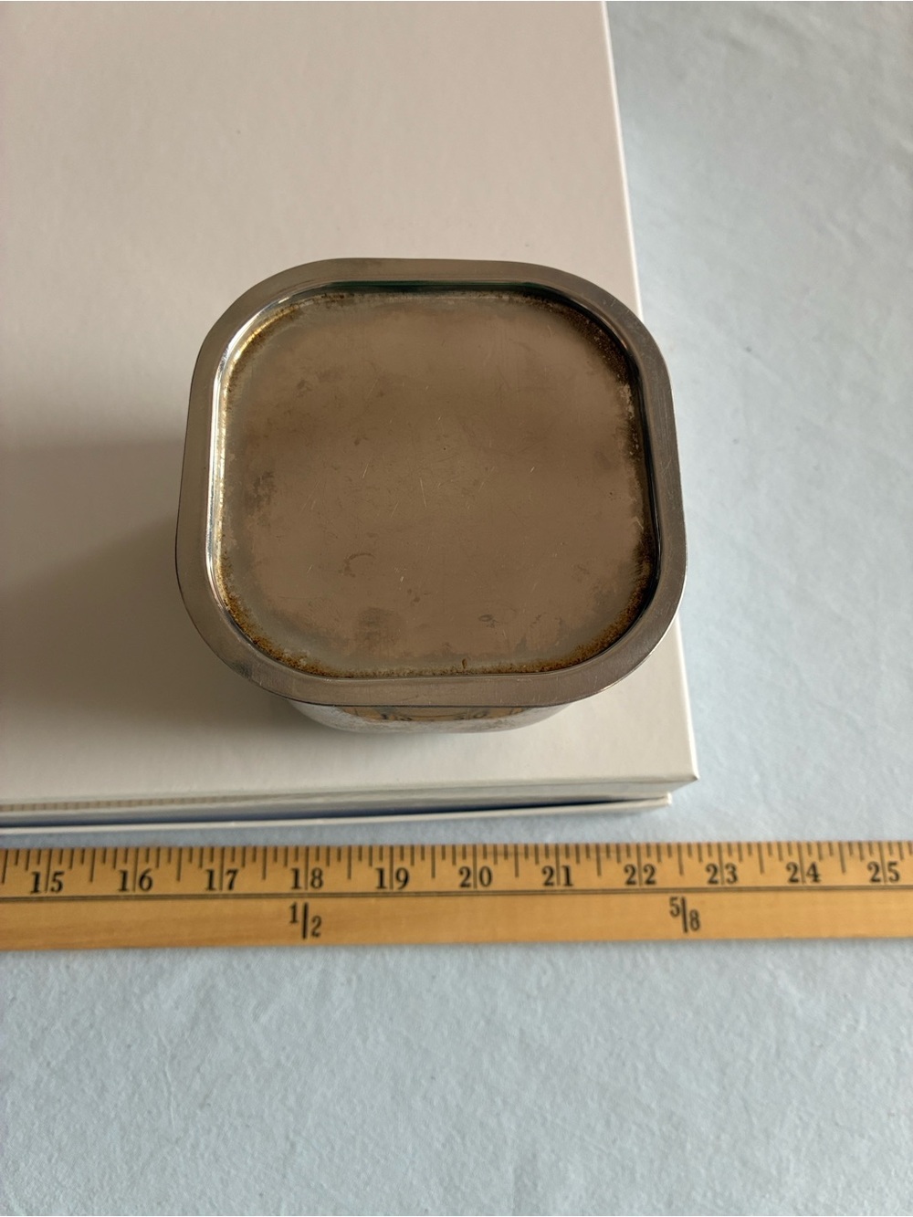 Vintage 1950’s Stainless Silver Square 4x4x3 Food Storage Container - Metal Lid